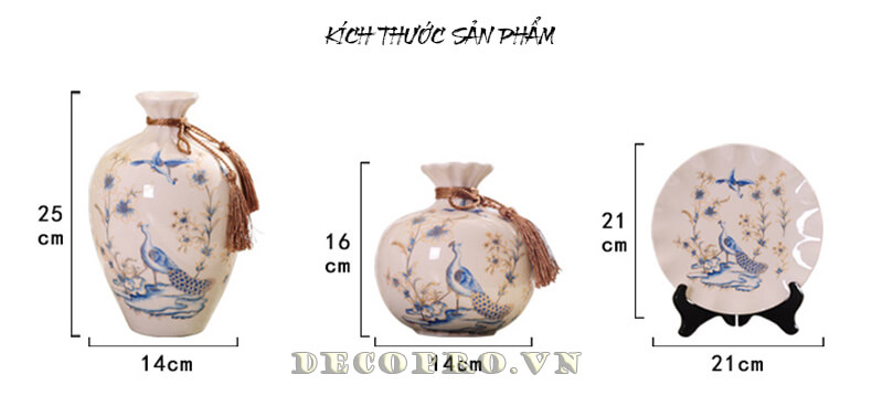 KÍCH THƯỚC SẢN PHẨM BÌNH GỐM SỨ TRANG TRÍ CHIM CÔNG