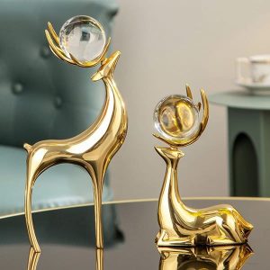 Decor Cặp hươu tài lộc đồng mạ vàng KTV009-A6
