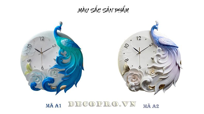 Màu sắc sản phẩm đồng hồ treo tường trang trí chim công