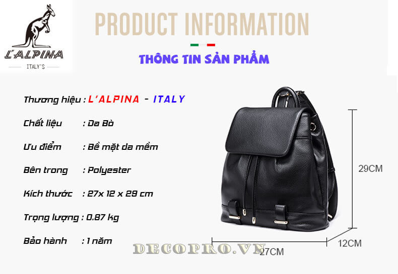 THÔNG TIN SẢN PHẨM BALÔ NỮ DA BÒ M015