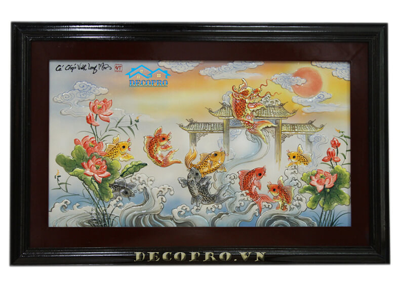 TRANH GỐM NỔI 3D “CÁ CHÉP VƯỢT LONG MÔN” KHỔ 95X61CM