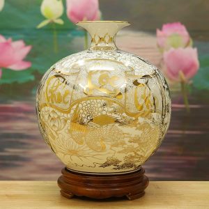 Bình hút tài lộc vẽ vàng 24K "Phúc Lộc Thọ" BG116