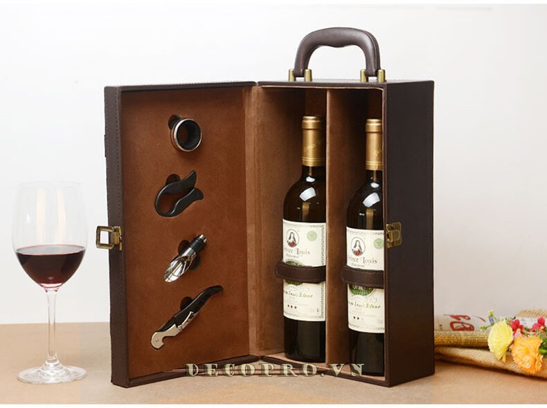 Kích thước hộp Đựng Rượu Vang Đôi 201 - Hộp quà tặng cho đối tác nam gọn nhẹ