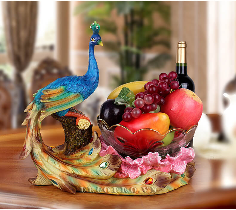 Khay hoa quả Chim công - Đồ trang trí kệ phòng khách đẹp, phong thủy và nghệ thuật