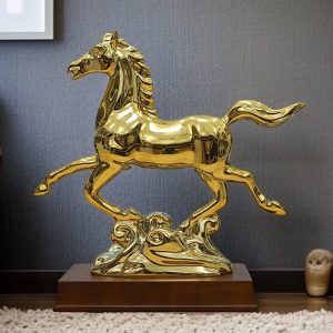 Tượng Ngựa gốm sứ mạ vàng trang trí KS020