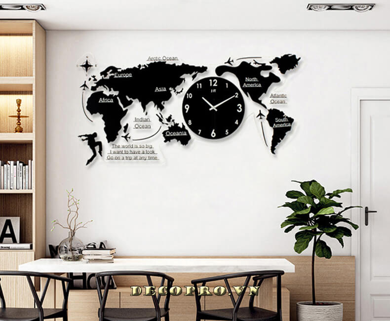 Đồng hồ treo tường Bản đồ thế giới dài 120cm tại Decopro.vn
