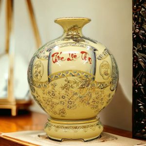 Bình hút lộc Chu Đậu vẽ vàng Phúc Lộc Thọ H35cm BG201