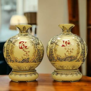 Bình tài lộc tứ cảnh Phúc Lộc gốm Chu Đậu H25cm BG219-A3