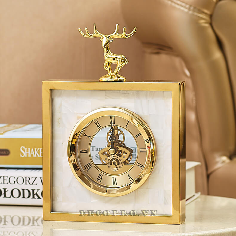 Đồng hồ để bàn Hươu ngọc trai - Đồ trang trí nhà, Qùa tặng tân gia sang trọng, ý nghĩa