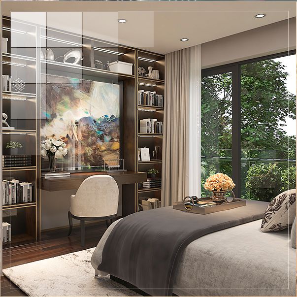 Phòng ngủ phong cách hiện đại với những đồ trang trí đường nét đơn giản
