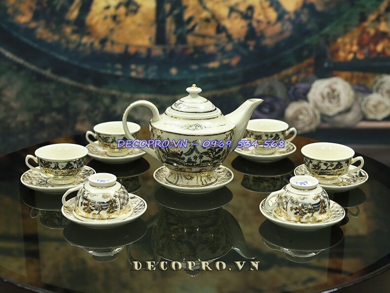Bộ ấm trà gốm sứ men rạn cao cấp tại shop quà tặng Decopro.vn