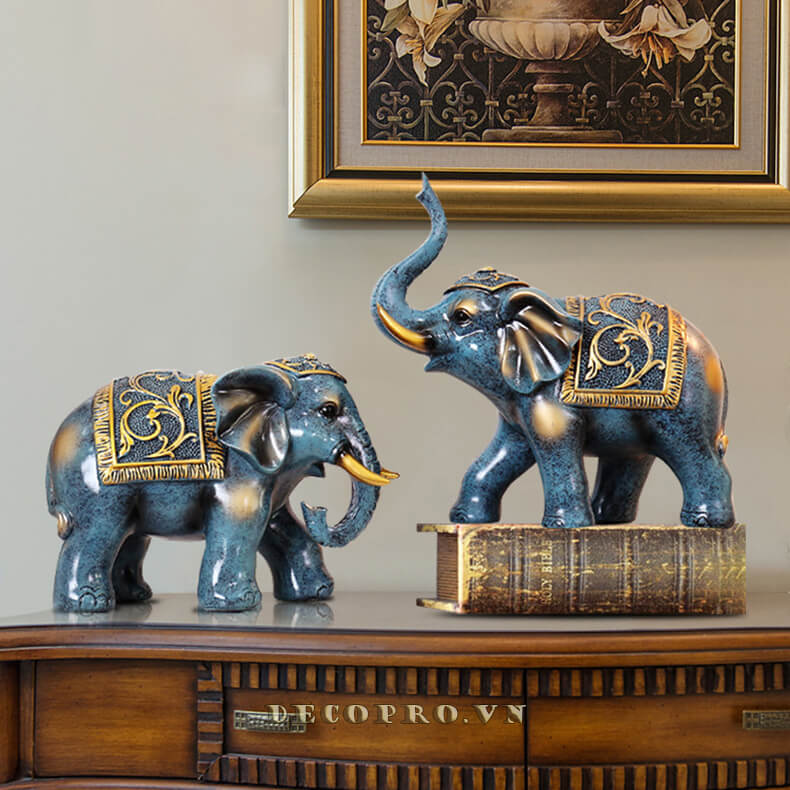 Cặp voi xanh trang trí decor phòng đẹp, sang trọng, ấn tượng tại Shop Decopro.vn