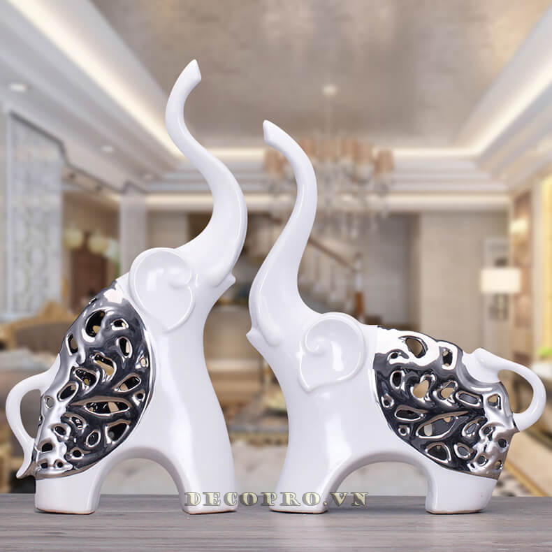 Cặp voi gốm sứ décor hiện đại – quà tặng khai trương khơi gợi cảm hứng sáng tạo