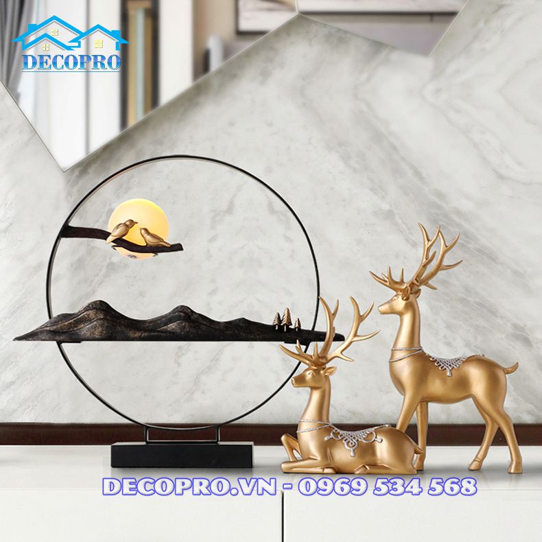 Décor cặp hươu và đèn cặp chim