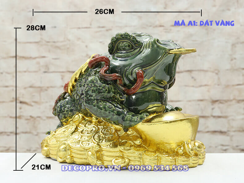 Cóc Ngậm Tiền Phong Thủy Dát Vàng QTV023-A1: Gốm sứ dát vàng 18K tại Shop Decopro.vn