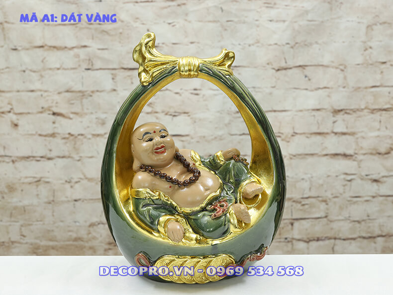 QTV019 A1 - Tượng Phật Di Lặc dát vàng sáng bóng tượng trưng cho sự giàu sang quyền quý