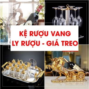 Kệ rượu, bộ ly rượu và giá treo ly