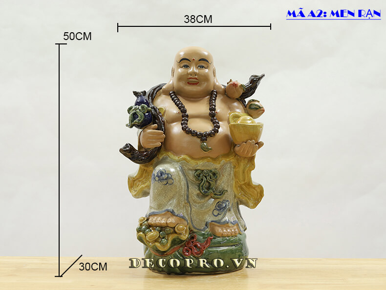 Kích thước tượng Phật Di Lặc làm từ gốm sứ men rạn mã A2 phù hợp làm đồ trang trí nhà mang phong cách vintage cổ điển…