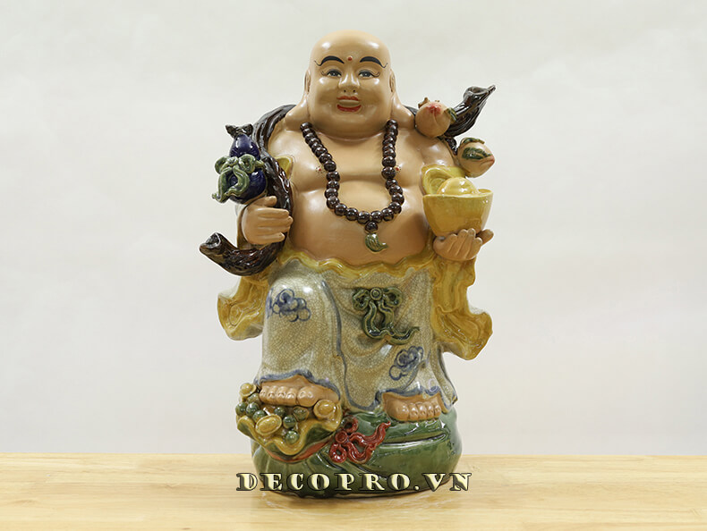 Đồ trang trí nhà Tượng Phật Di Lặc gốm sứ Bát Tràng men rạn cao cấp mang hơi thở cổ điển, sâu lắng, trầm tư