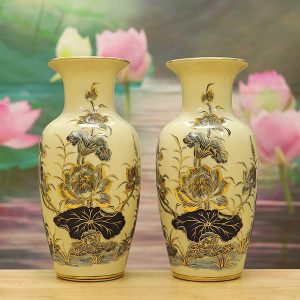 Lục Bình Hoa Sen Gốm Chu Đậu Vẽ Vàng DTK113-A1