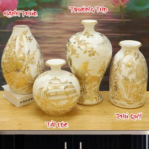 Bình Gốm Bát Tràng Vẽ Vàng "Gia Đình Viên Mãn" BG313
