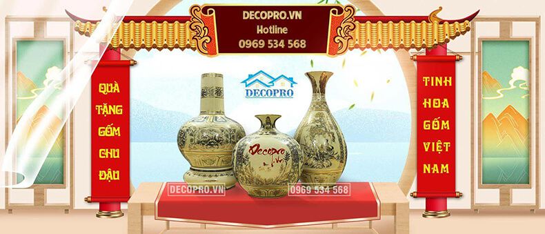 Decopro là xưởng sản xuất trực tiếp Bình gốm Chu Đậu và gốm Bát Tràng vẽ vàng 24k