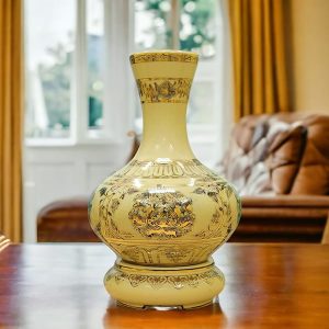 Bình cúc quân tử gốm Chu đậu vẽ vàng 24k