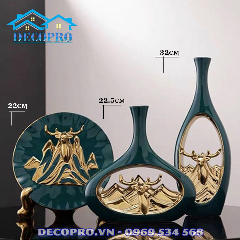 Decor bình hoa hươu gốm sứ