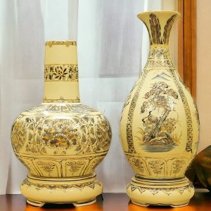 Bình Âm Dương Gốm Chu Đậu Vẽ Vàng H50cm BGCD3
