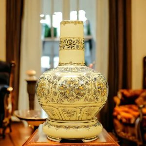 Bình hoa lam gốm chu đậu vẽ vàng