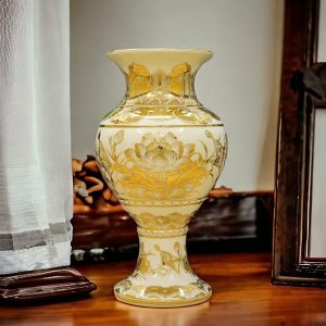 Bình hoa sen gốm Bát Tràng vẽ vàng 24k BG314-A1