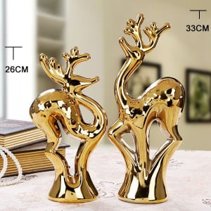 Đồ decor cặp hươu gốm sứ mạ vàng