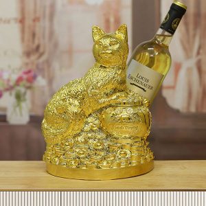 Kệ Rượu Vang Mèo Tài Lộc Mạ Vàng KR015