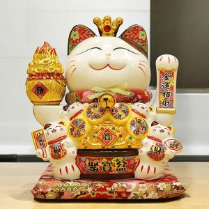 Tượng Mèo Thần Tài Gốm Sứ Vẫy Tay QT020