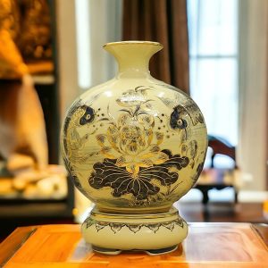 Bình Gốm Chu Đậu Cá Chép Hoa Sen H25cm