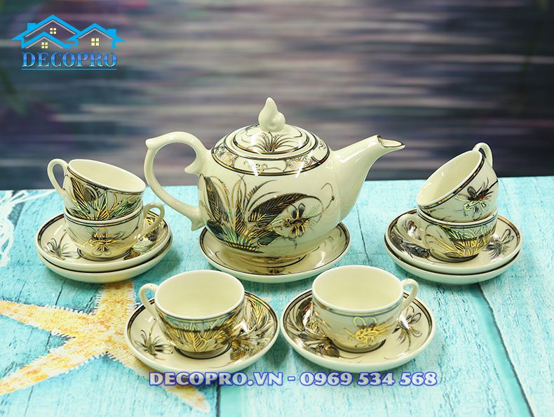 Bộ ấm chén uống trà gốm Chu Đậu – đồ trang trí phòng khách – quà tặng đối tác khách hàng đẳng cấp VIP