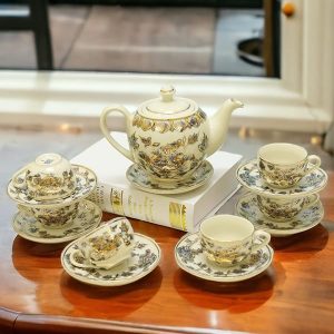 Bộ ấm trà chu đậu vẽ vàng Mẫu đơn