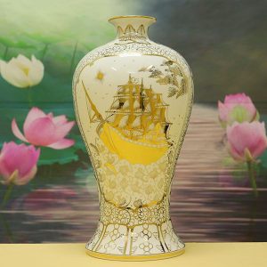 Mai bình tài lộc vẽ vàng 24k "Thuận Buồm Phú Quý" BG128-A4