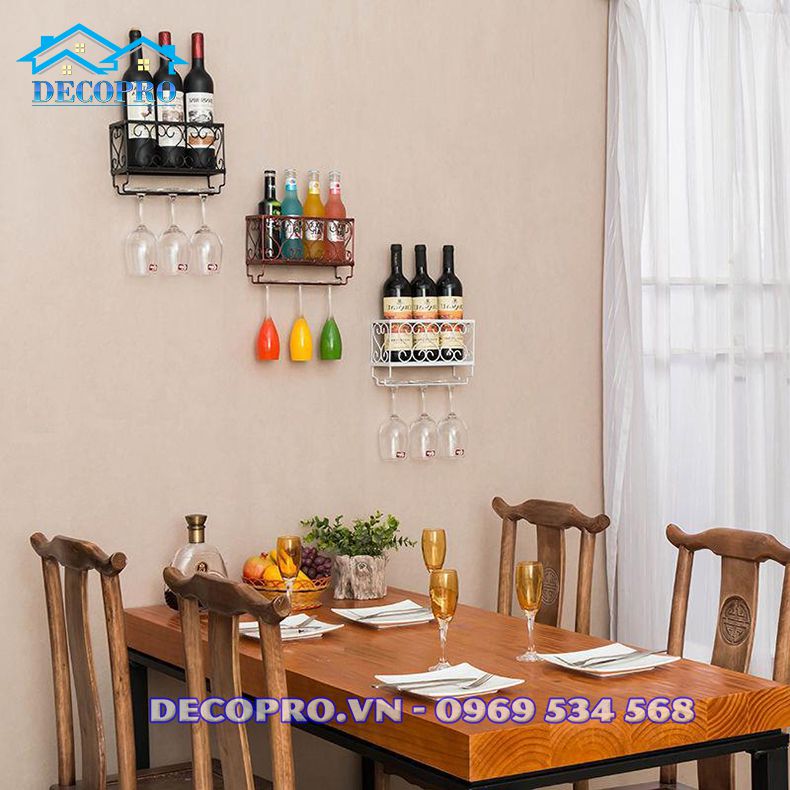 Bộ giá treo ly rượu gắn tường được phân phối tại shop bán đồ decor Hà Nội Decopro.vn