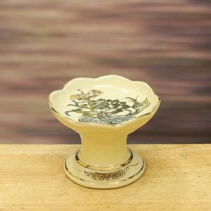 Đài Nến, Đĩa Trầu Cau Gốm Chu Đậu Vẽ Vàng 24k DTK106
