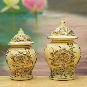 Chóe Thờ Gốm Chu Đậu Vẽ Vàng 24k DTK102