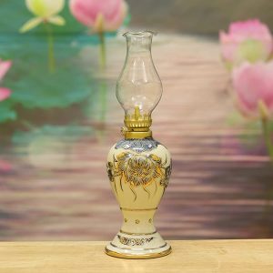 Đèn Dầu Thờ Gốm Chu Đậu Vẽ Vàng 24k DTK108
