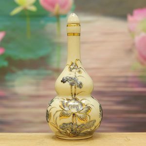 Nậm Rượu Gốm Chu Đậu Vẽ Vàng 24k DTK107