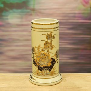 Ống Hương Gốm Chu Đậu Vẽ Vàng 24k DTK105