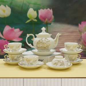 Bộ ấm trà gốm Bát Tràng "Thuận buồm xuôi gió" BAT112
