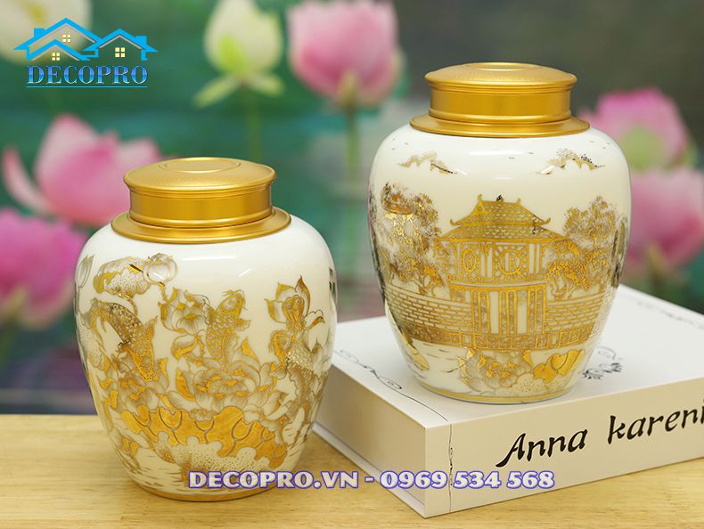 Bộ hũ đựng trà Bát Tràng cao cấp tại shop quà tặng Decopro.vn