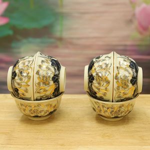 Bộ 6 Bát Cơm Thờ Gốm Chu Đậu Vẽ Vàng 24k DTK111-B1