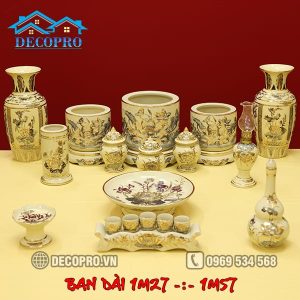 Đồ Thờ Hoa Sen Chu Đậu Vẽ Kỹ Vàng 24K Vẽ Kỹ (1m27 - 1m57) DTK1B.3