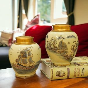 Hũ đựng trà thuận buồm xuôi gió vẽ vàng 24k