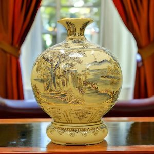 Bình gốm chu đậu vẽ vàng quê hương
